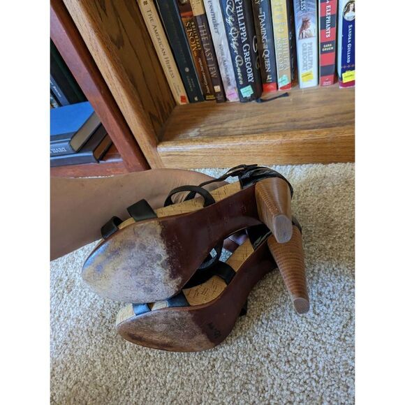 COLE haan black and brown chunky heel stilleto sandals euc sz 7 - Picture 5 of 7